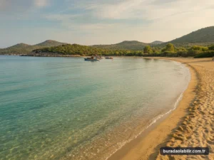 Akkum Plajı berrak turkuaz suları altın kumları ve sahil şeridi Sığacık Seferihisar İzmir