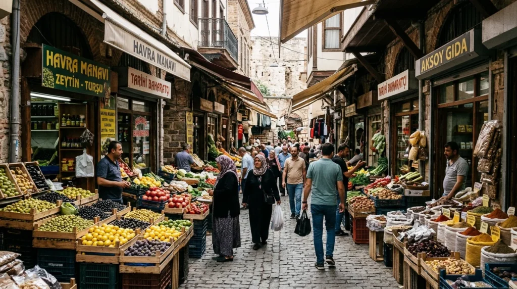 Havra Sokağı Kemeraltı Canlı Baharat ve Zeytin Tezgahları Tarihi Sinagoglar Aksı