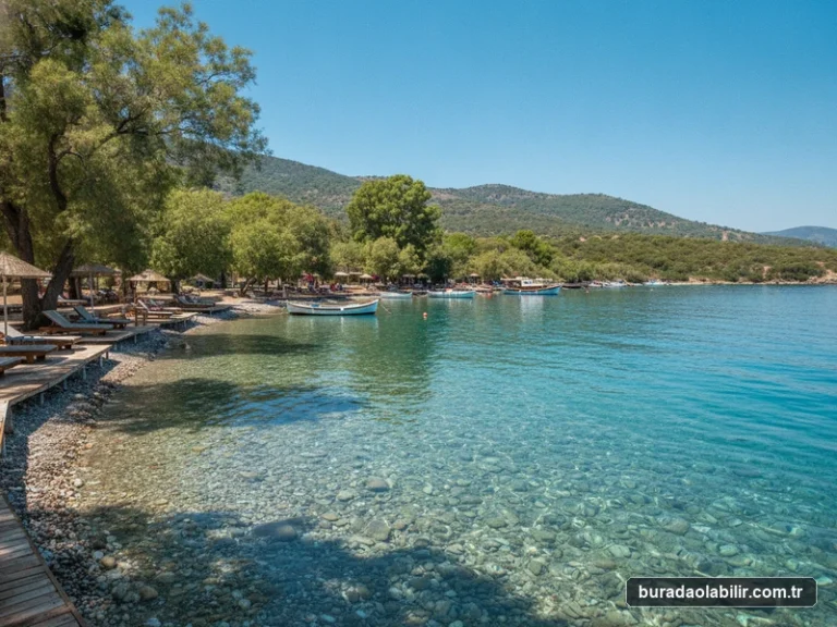 Karaburun İncirlikoy Akvaryum Plajı korunaklı turkuaz koy ve ahşap iskele Karaburun İzmir