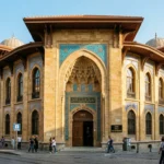 İzmir Milli Kütüphane Birinci Ulusal Mimarlık Akımı taş cephesi, sivri kemerleri ve çini süslemeleri